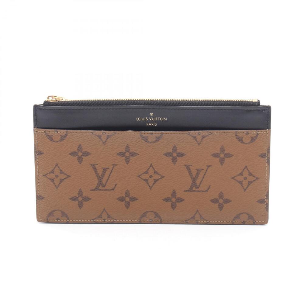 Louis Vuitton Slim Purse Monogram Reverse Billfold Wallet Leather Black Brown